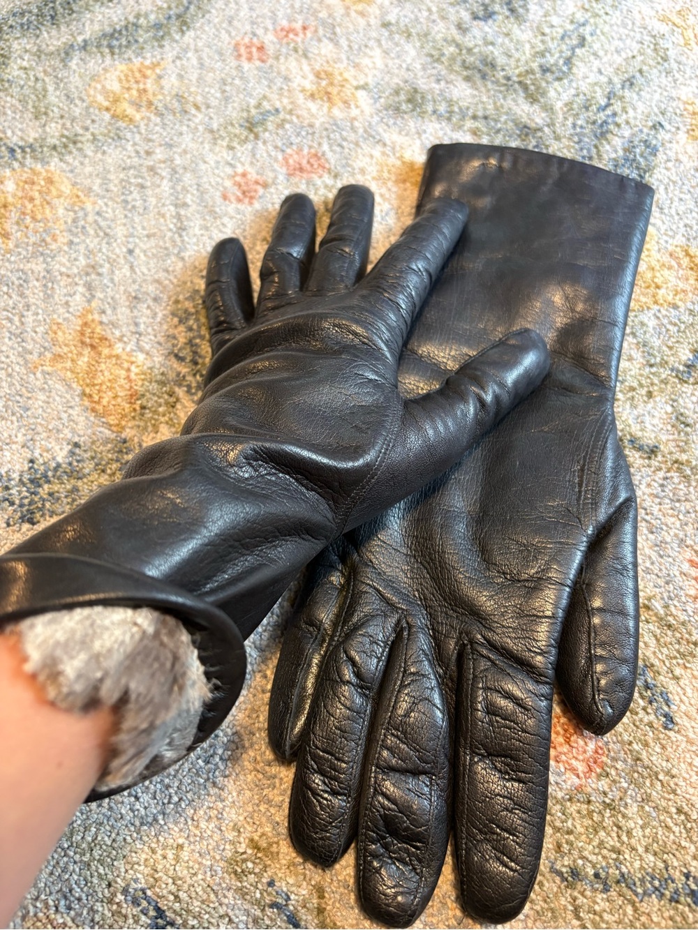 Vintage 💯% Leather & Rabbit Fur Gloves Italy Italian - Picture 4 of 5